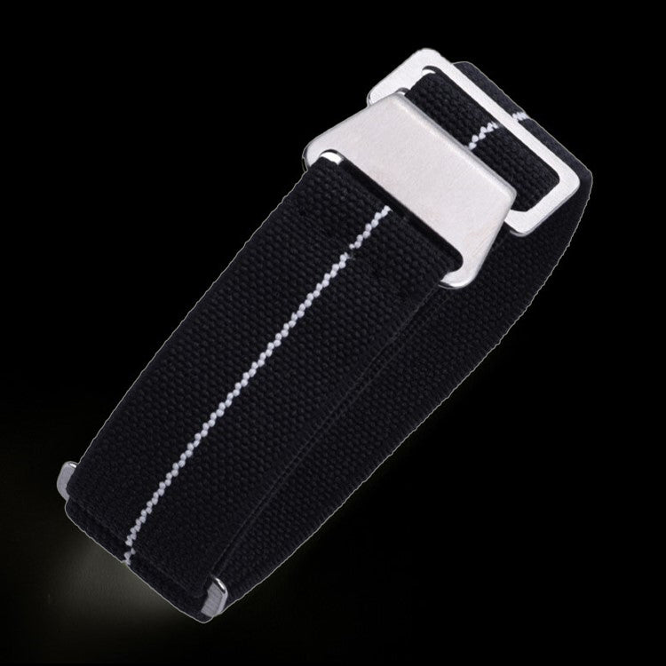 22mm Elasticated French Navy and Special Forces Strap in Black with a White Stripe