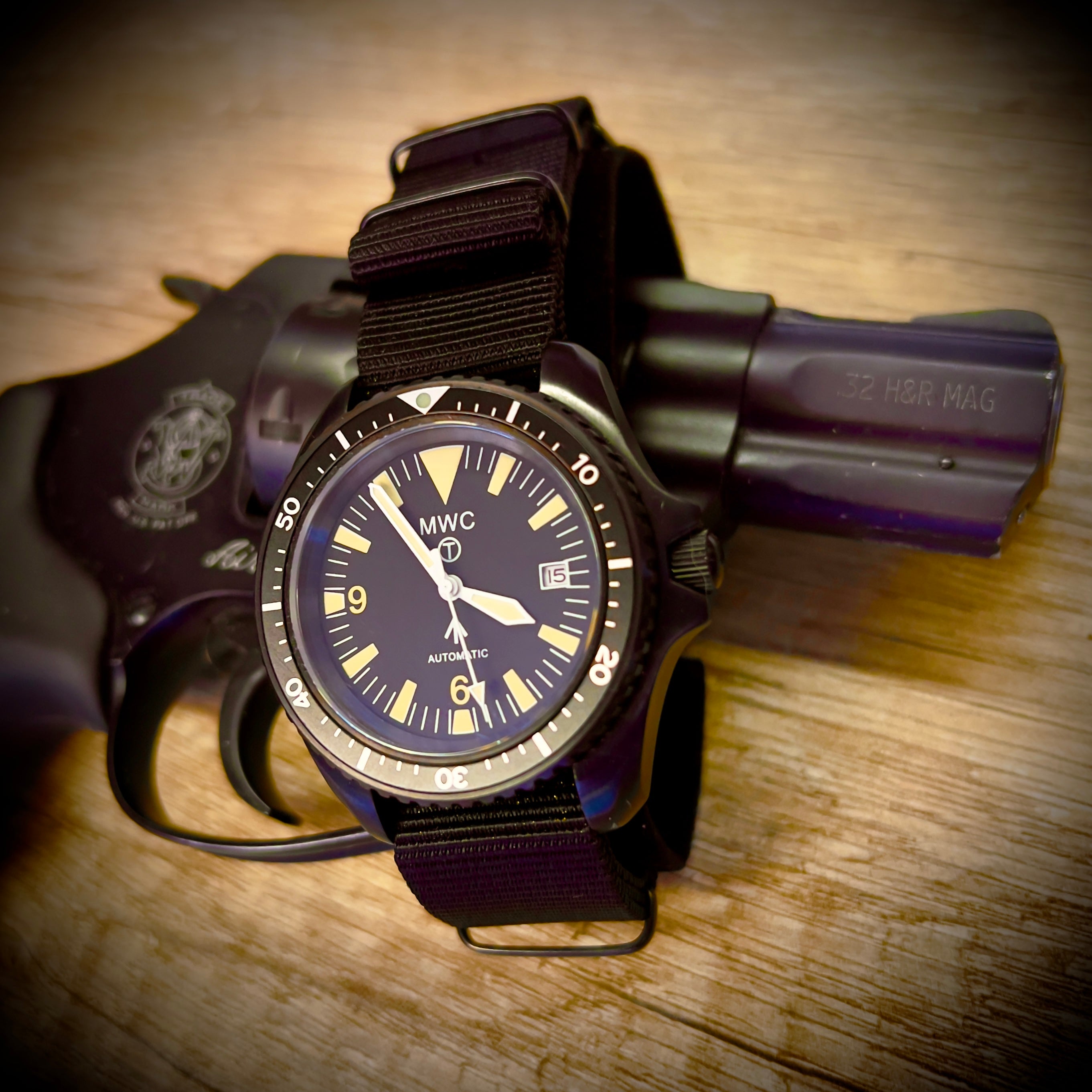 MWC 1999-2001 Pattern Black PVD Automatic Military Divers Watch with Retro Luminous Paint, Sapphire Crystal, 60 Hour Power Reserve