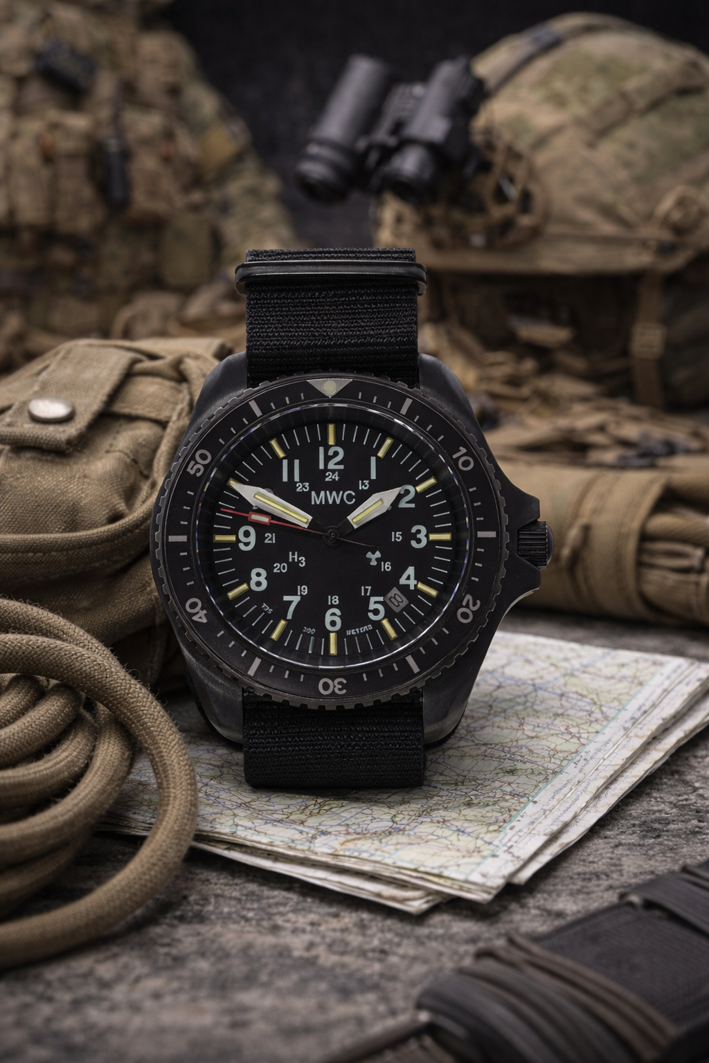 MWC Automatic Black PVD Military Divers Watch - Tritium / GTLS Illumination, Sapphire Crystal and 60 Hour Power Reserve