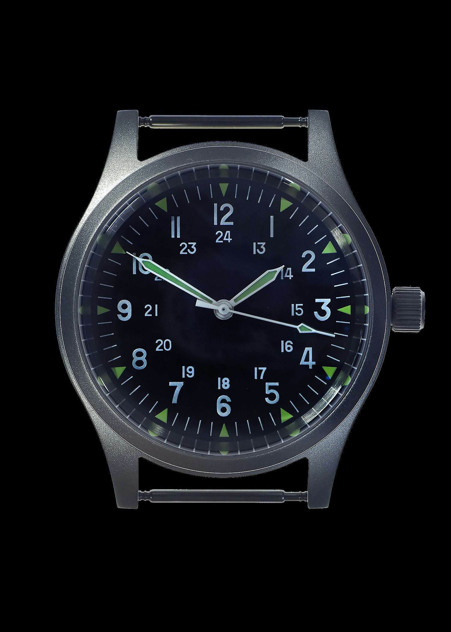 GG-W-113 U.S 1960s Pattern Automatic Military Watch 100m Water Resistant with Shatter and Scratch Resistant Sapphire Box Crystal on Matching Retro Stainless Steel "Bonklip" Bracelet with an Additional Webbing Strap