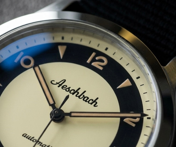 Aeschbach 1950s Pattern 25 Jewel Automatic, 200m Water Resistant Watch with Retro Luminous Paint, Sapphire Crystal & Calf Leather Strap