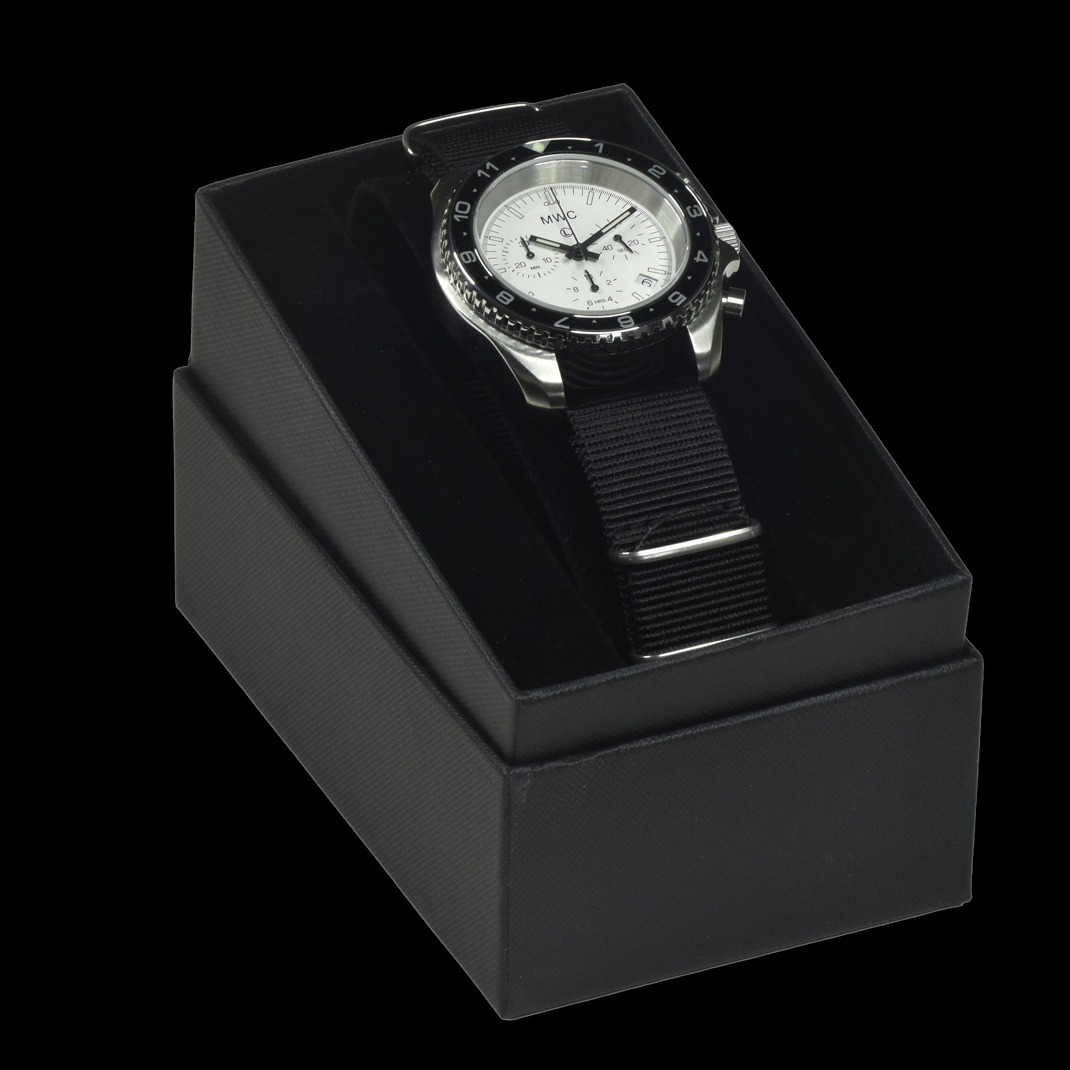 MWC NATO Pattern Stainless Steel Military Pilots Chronograph with Sapphire Crystal and Swiss Ronda Movement - 12 Hour GMT Bezel