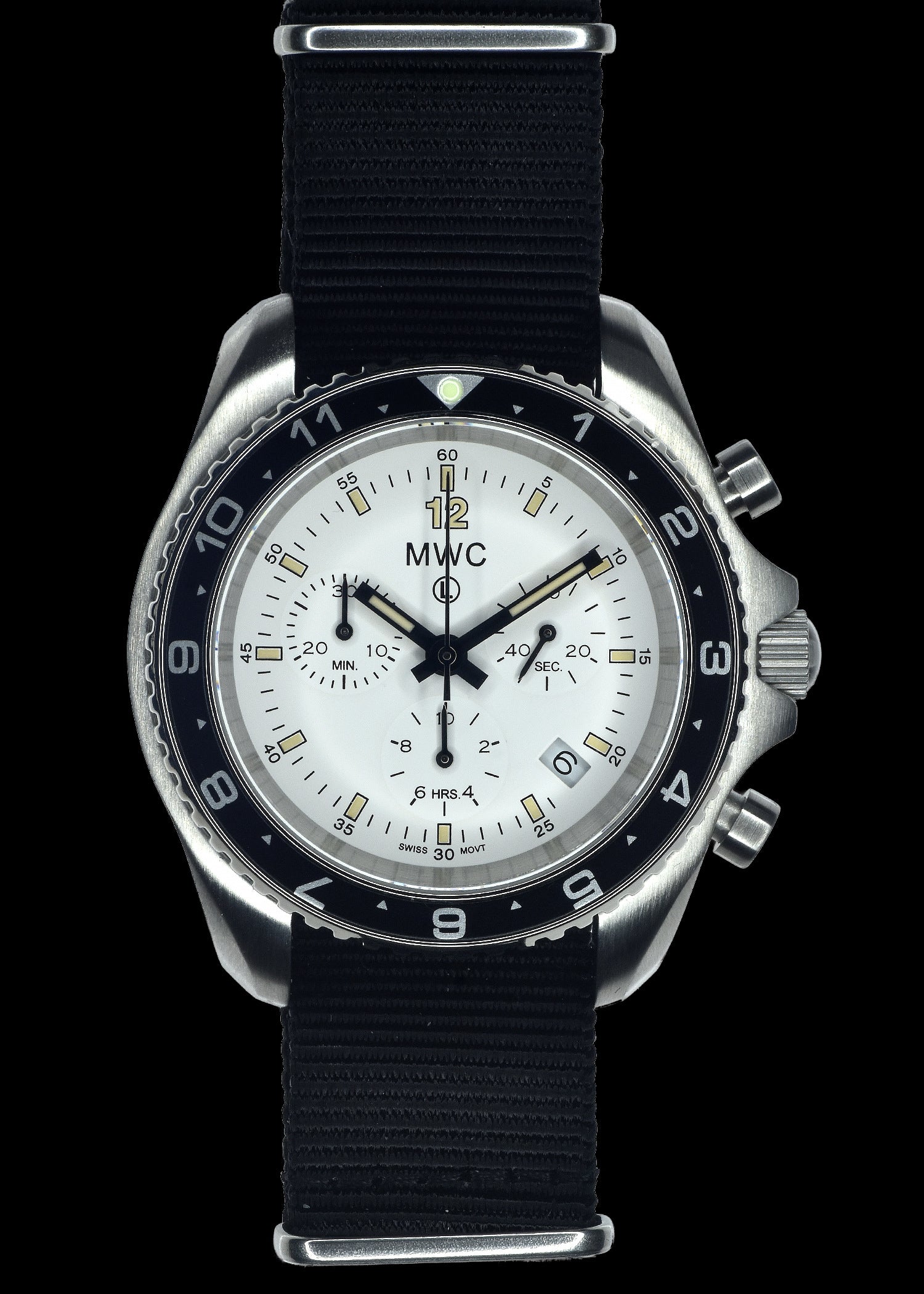 MWC NATO Pattern Stainless Steel Military Pilots Chronograph with Sapphire Crystal and Swiss Ronda Movement- 12 Hour GMT Bezel