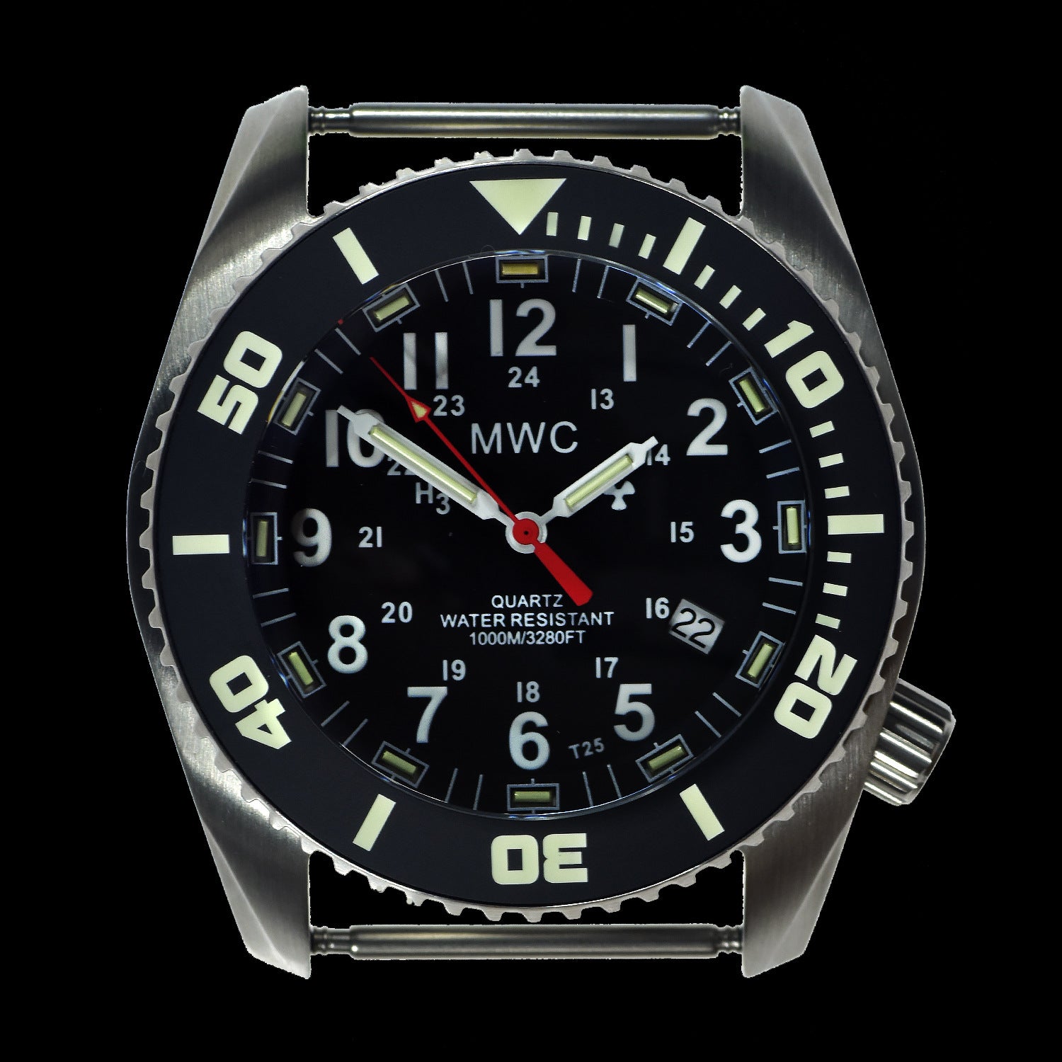 MWC "Depthmaster" 100atm / 3,280ft / 1000m Water Resistant Military Divers Watch in a Stainless Steel Case with GTLS and Helium Valve (10 Year Battery Life)