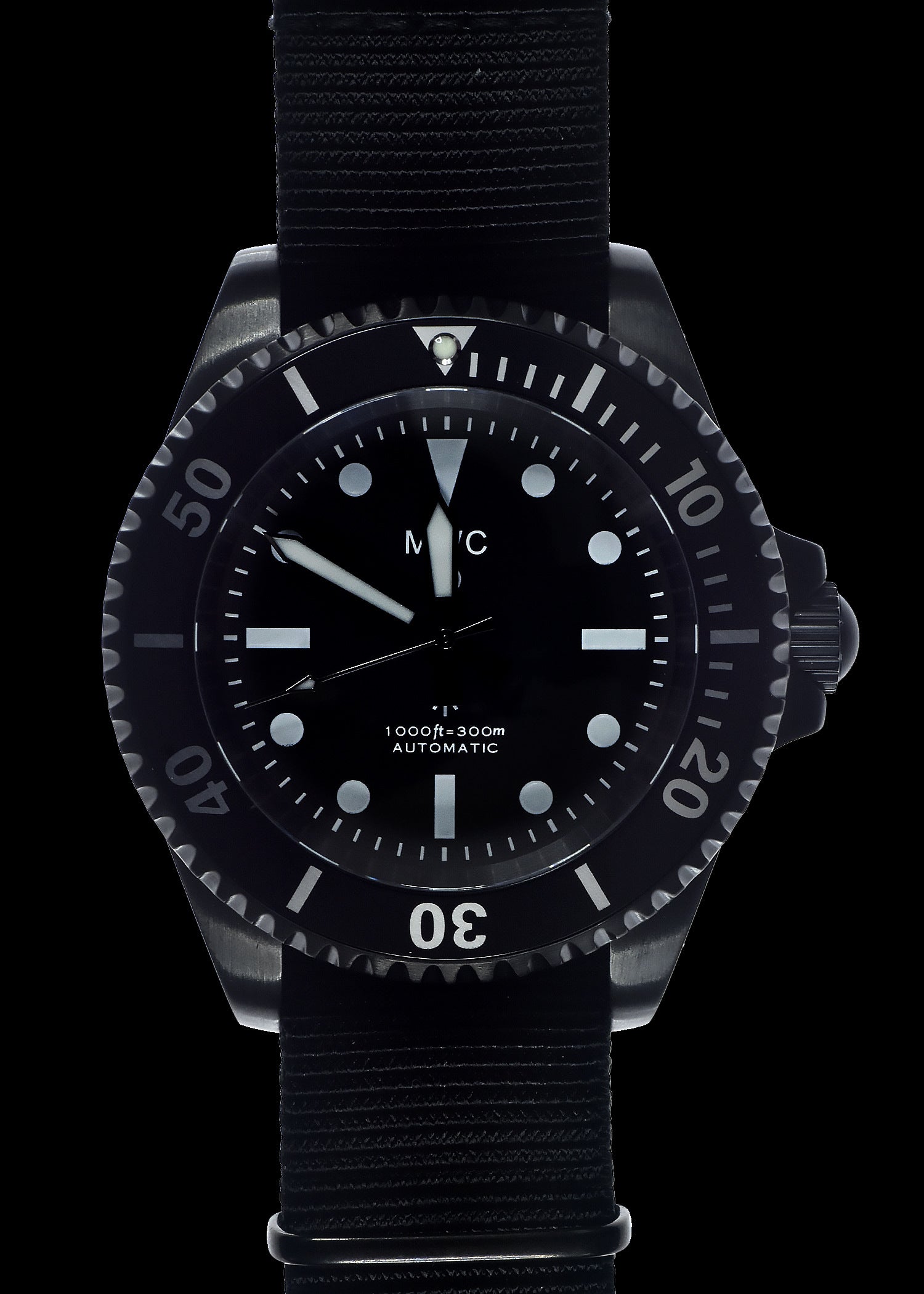 MWC 24 Jewel 1982 Pattern 300m Automatic Military Divers Watch in Black PVD with a Sapphire Crystal on a NATO Webbing Strap (Non Date Version)