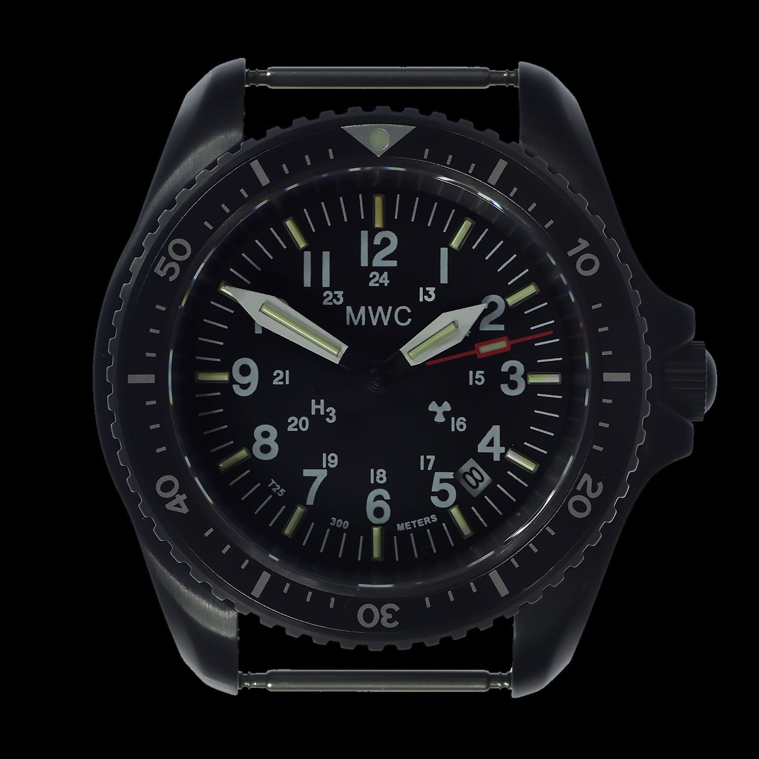 MWC Automatic Black PVD Military Divers Watch - Tritium / GTLS Illumination, Ceramic Bezel and Sapphire Crystal