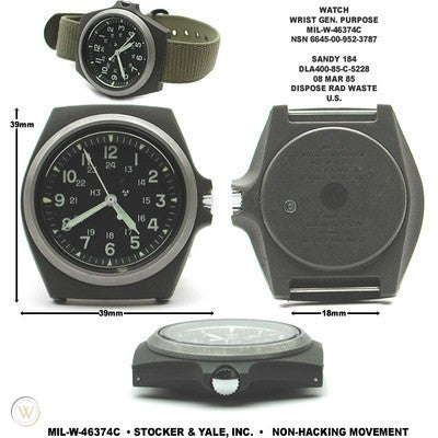 Replica MIL-W-46374C 1980s U.S pattern Military Watch in Olive Drab on a Nylon Webbing Strap