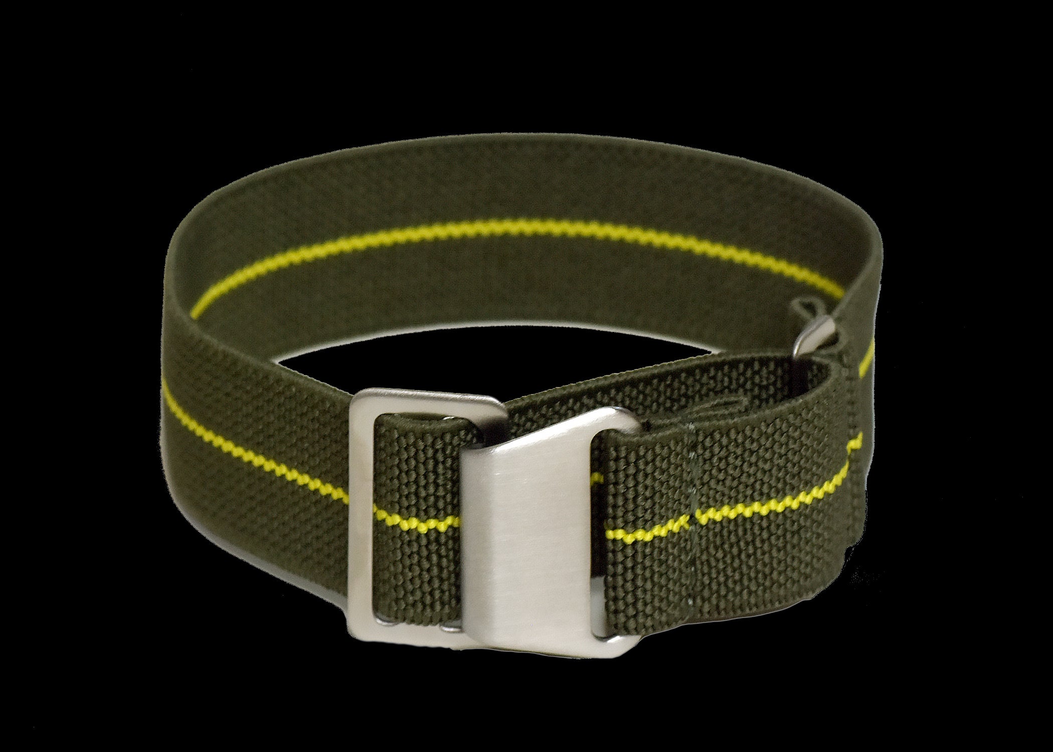 18mm Elasticated French Navy and Special Forces Strap in Green with a Yellow Stripe