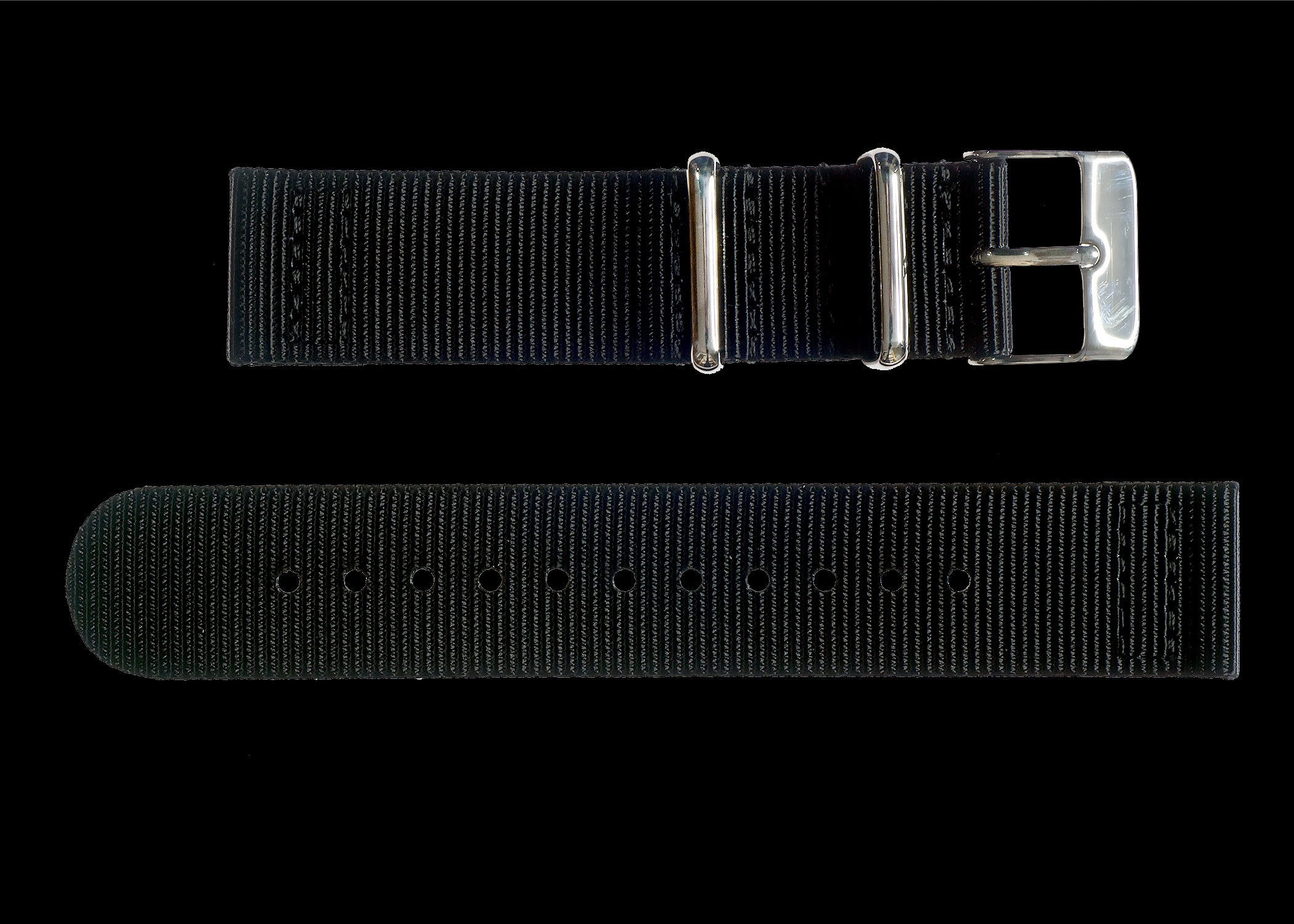 2 Piece 18mm Black NATO Military Watch Strap in Ballistic Nylon with Stainless Steel Fasteners
