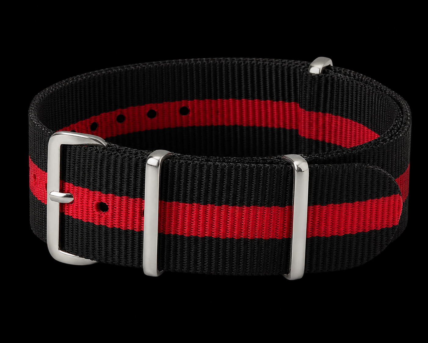 22mm Black / Red NATO Ballistic Nylon Military Webbing Watch Strap