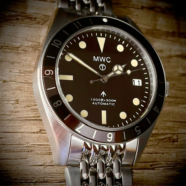 MWC Classic 1960s Pattern Dual Time Zone Automatic Divers Watch with Retro Luminous Paint and Sapphire Crystal on Matching Stainless Steel Bracelet - Ex Photographic Sample Reduced