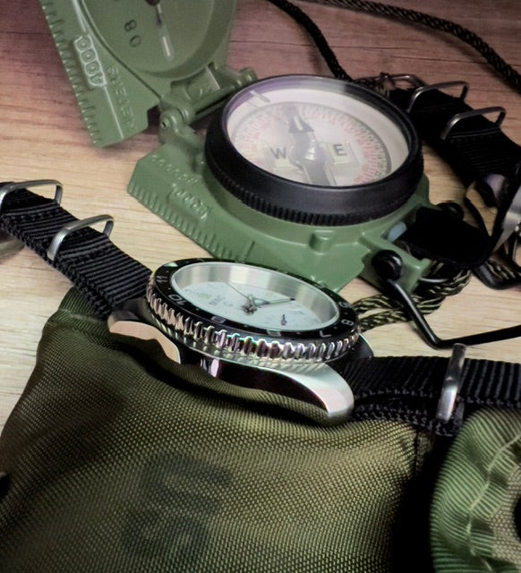 MWC NATO Pattern Stainless Steel Military Pilots Chronograph with Sapphire Crystal and Swiss Ronda Movement- 12 Hour GMT Bezel