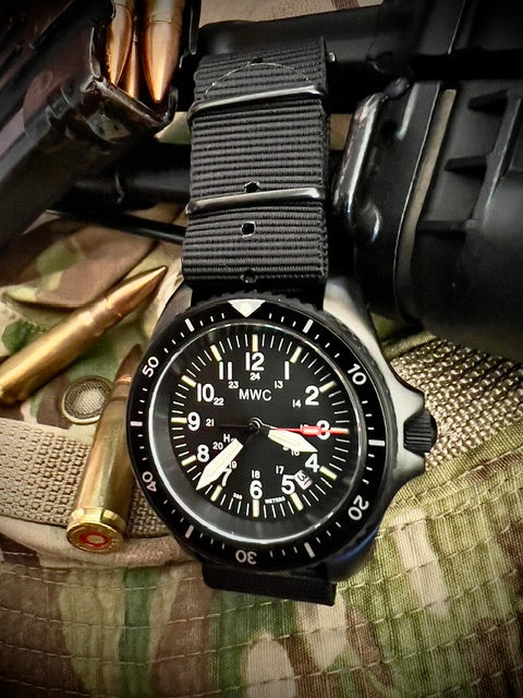 MWC Automatic Black PVD Military Divers Watch  - Tritium / GTLS Illumination, Ceramic Bezel and Sapphire Crystal