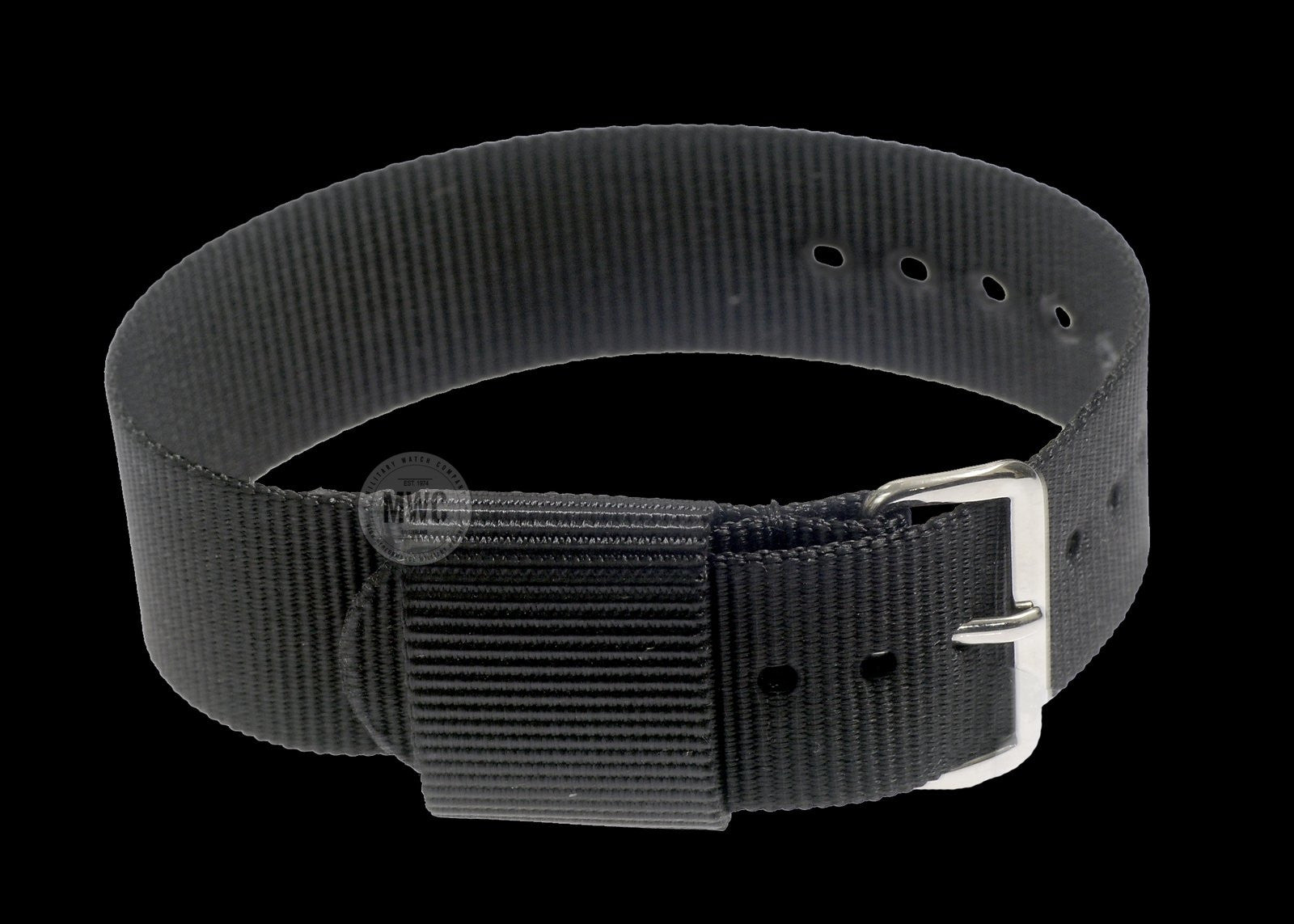 20mm US Pattern Black Military Watch Strap (Chrome Fasteners)